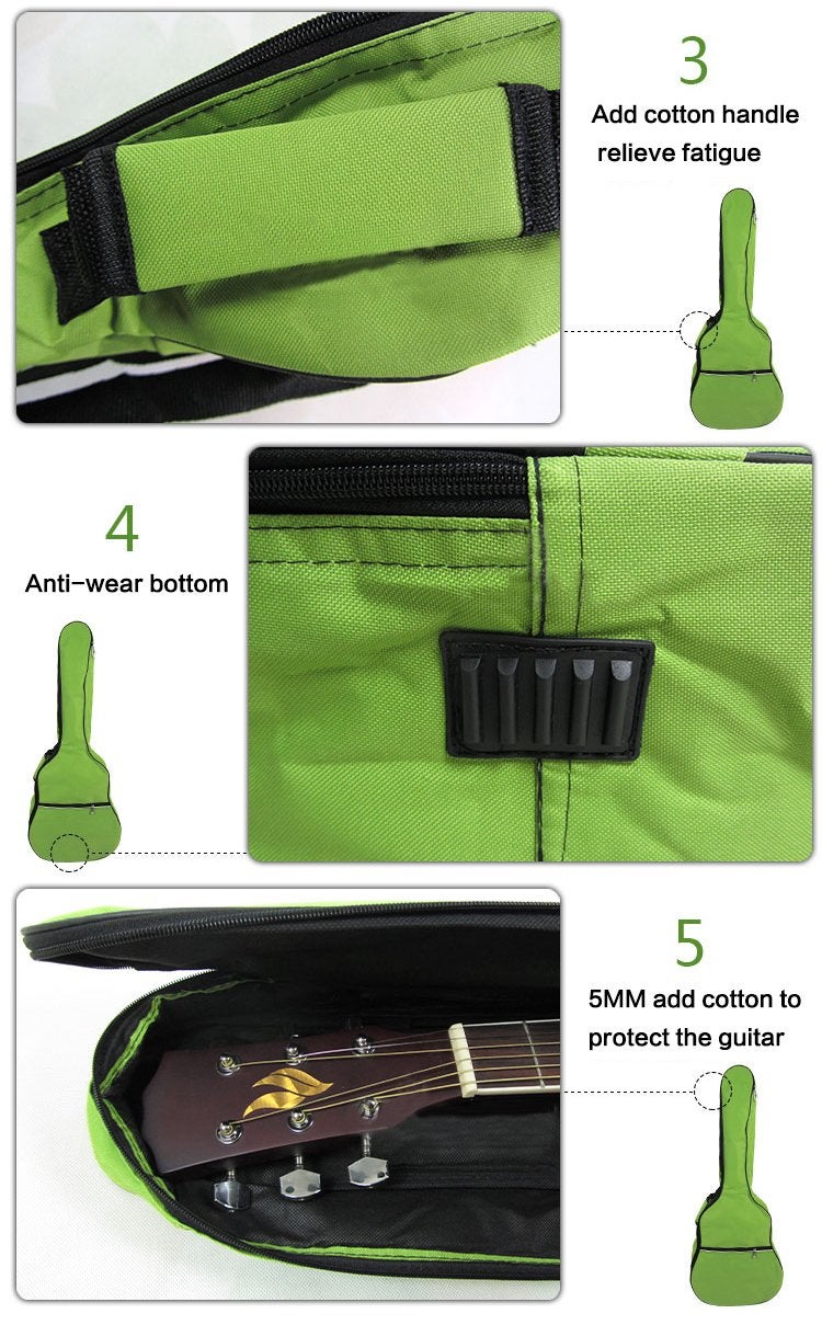 HOT SEAL 5MM Sponge Waterproof Durable Colorful Conventional Guitar Case Bag with Storage (For 40&41 Inch, Green) - Image 2